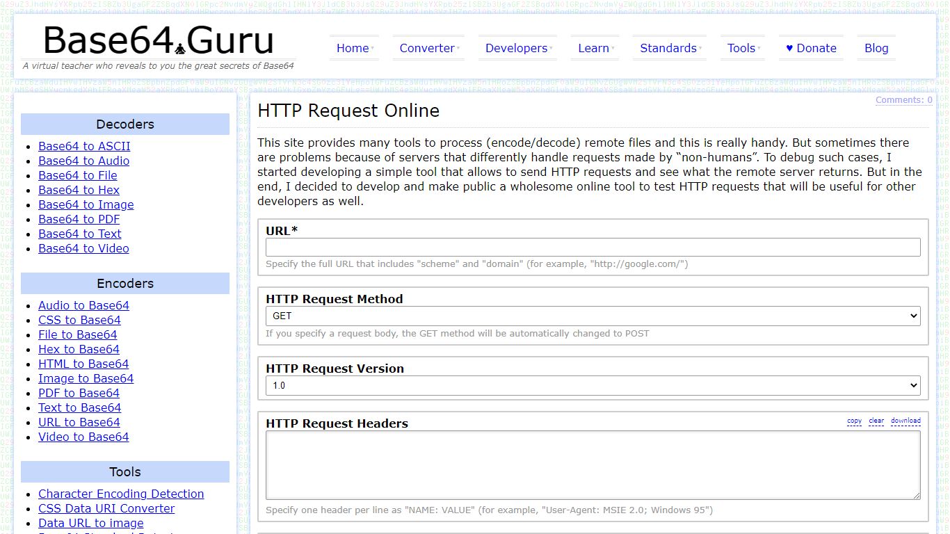 HTTP Request Online | Tools | Base64